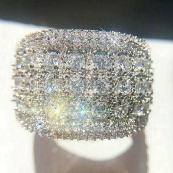 Platinum Round-cut Multi-Row Diamond Band Ring - Picture 14 of 16